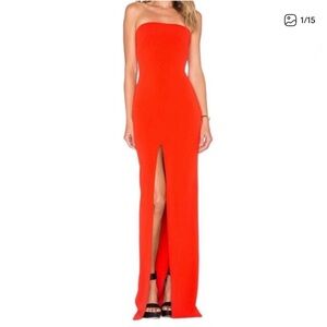 Solace London Alston Maxi Dress Gown US Size 4 Strapless Red Stretch Crepe Slit